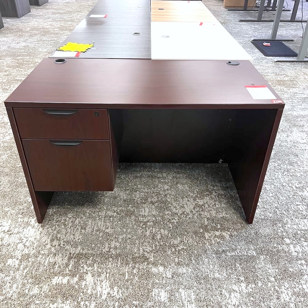 mahogany laminate desk 48 x 24 with single hanging box file, used office furniture