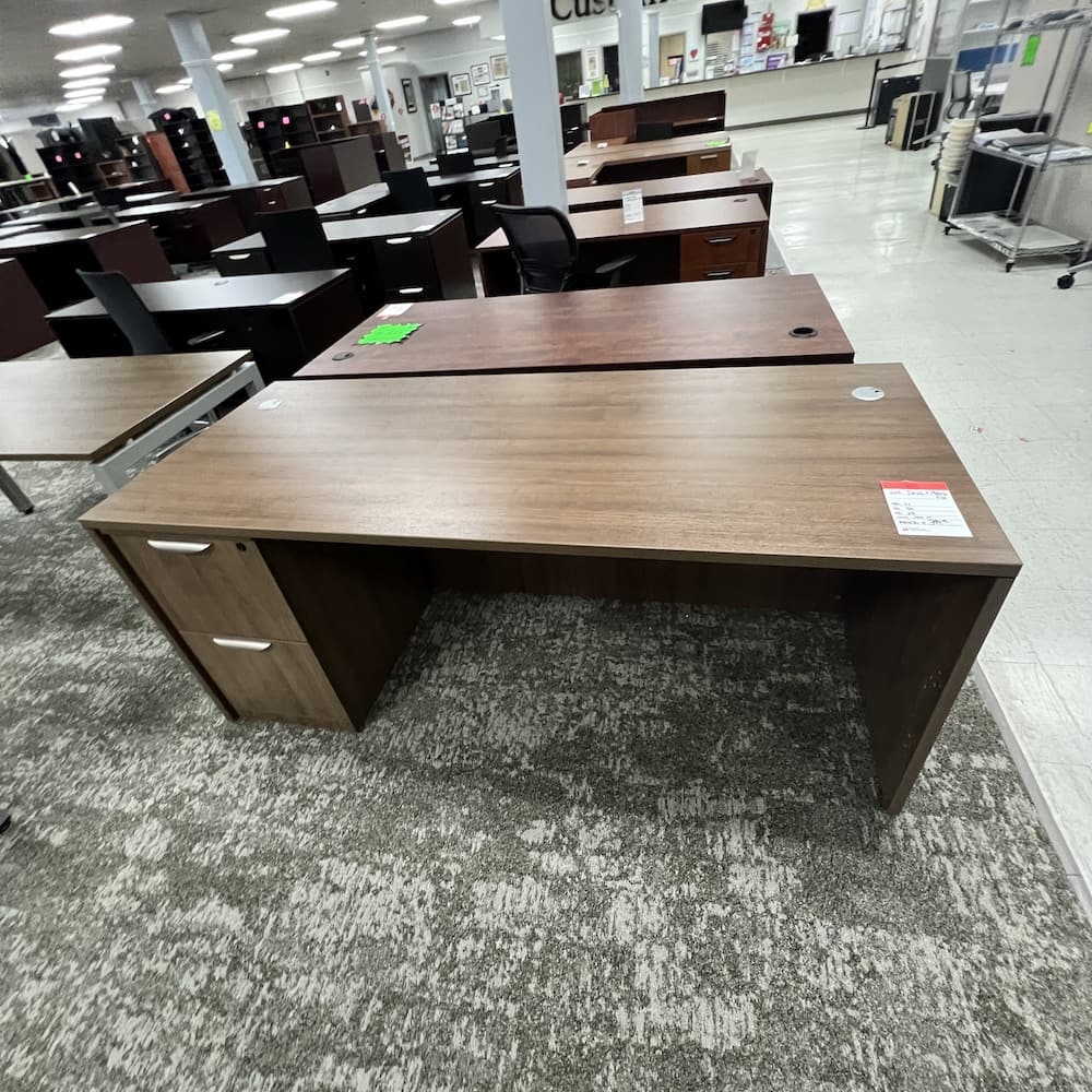 walnut laminate desk 71 x 36 with rolling box box file, used office furniture