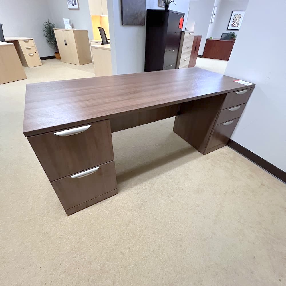 desk with double pedestal, box box file and file file, silver pulls, open box, scratch and dent, office furniture