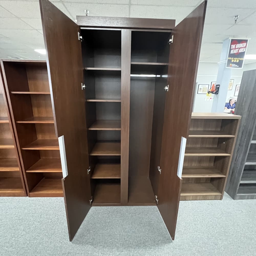 walnut veneer wardrobe storage cabinet, two door, used office furniture, used home furniture