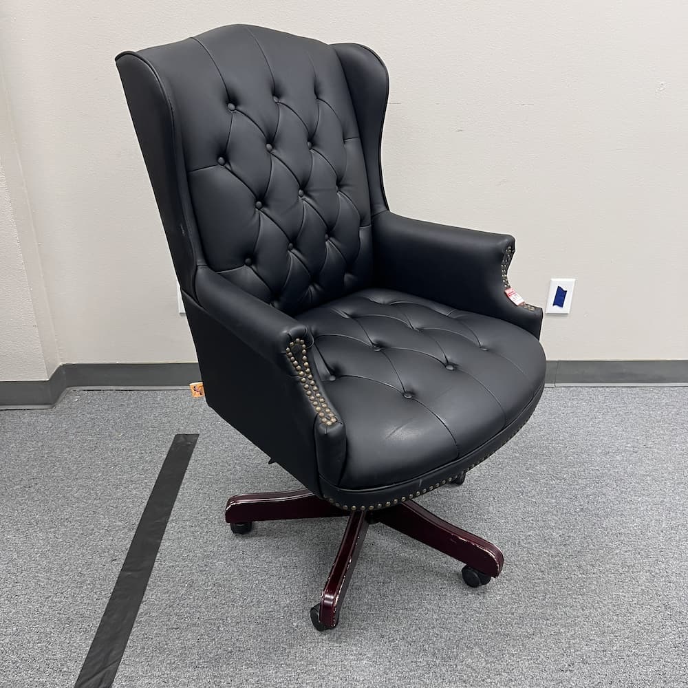 black tufted vinyl executive traditional office chair, used office furniture