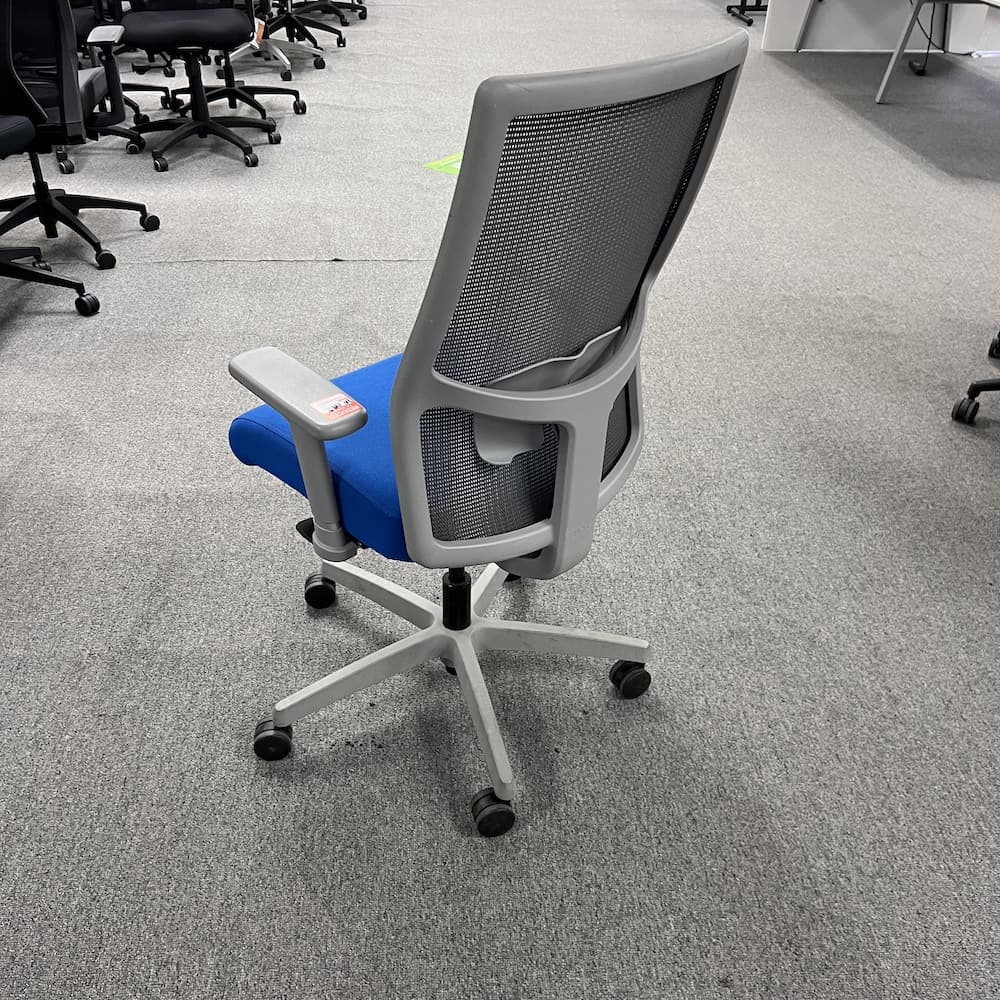 blue upholstered seat with grey mesh back hon brand ignition task chair, used office furniture