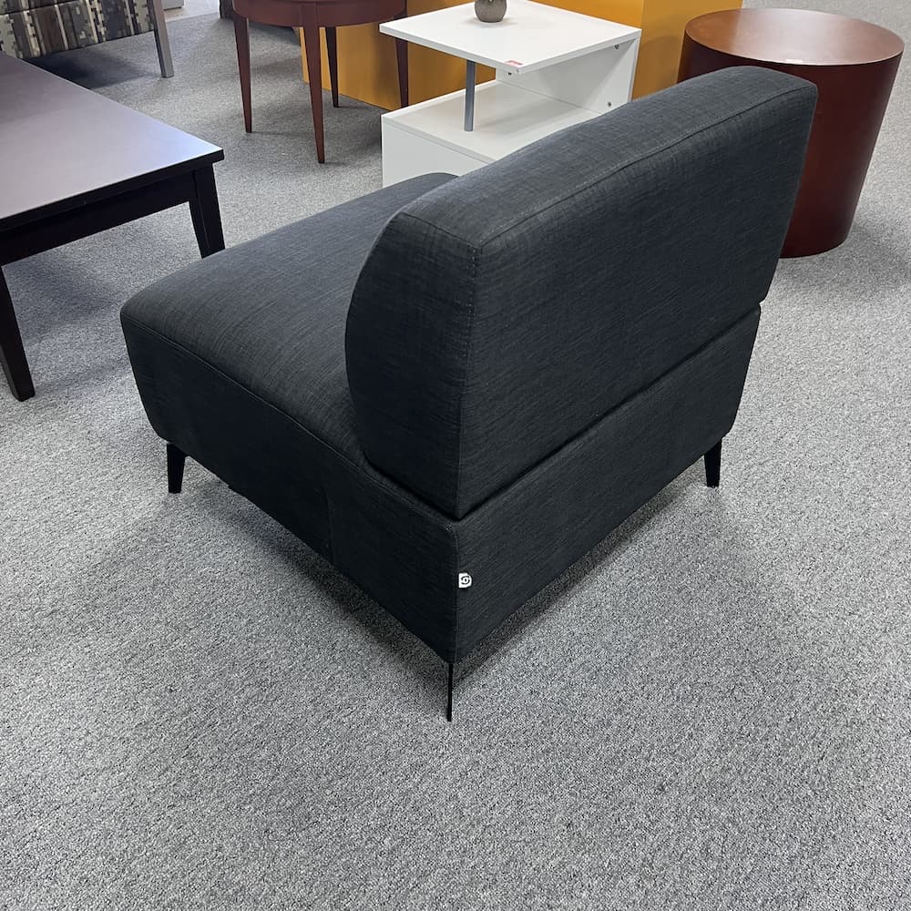 office source dark grey upholstery chair, no arms, lounge, Saxon seating, used office furniture