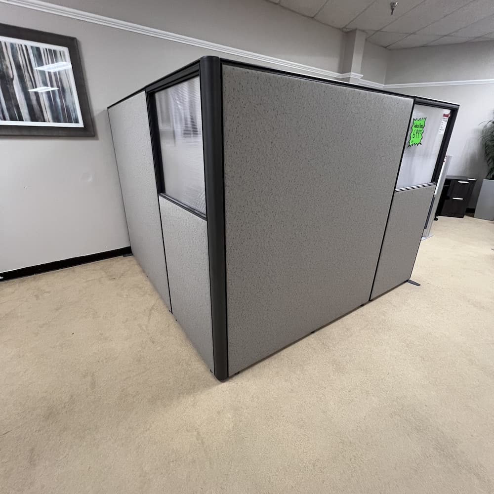 grey upholstered and semi translucent windows panel dividers for offices, used office furniture, privacy screen, cubicle walls