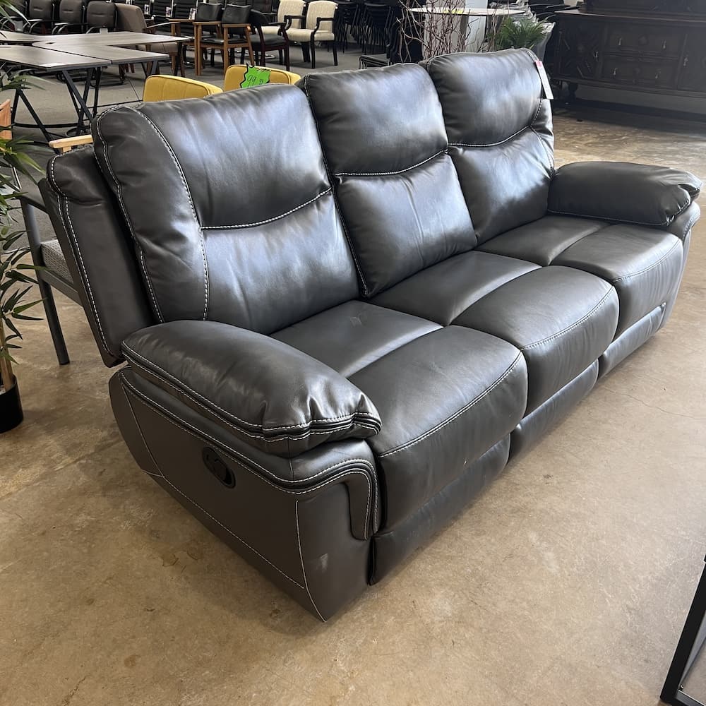 grey vinyl reclining sofa, manual, open box home furniture, 3 seater couch
