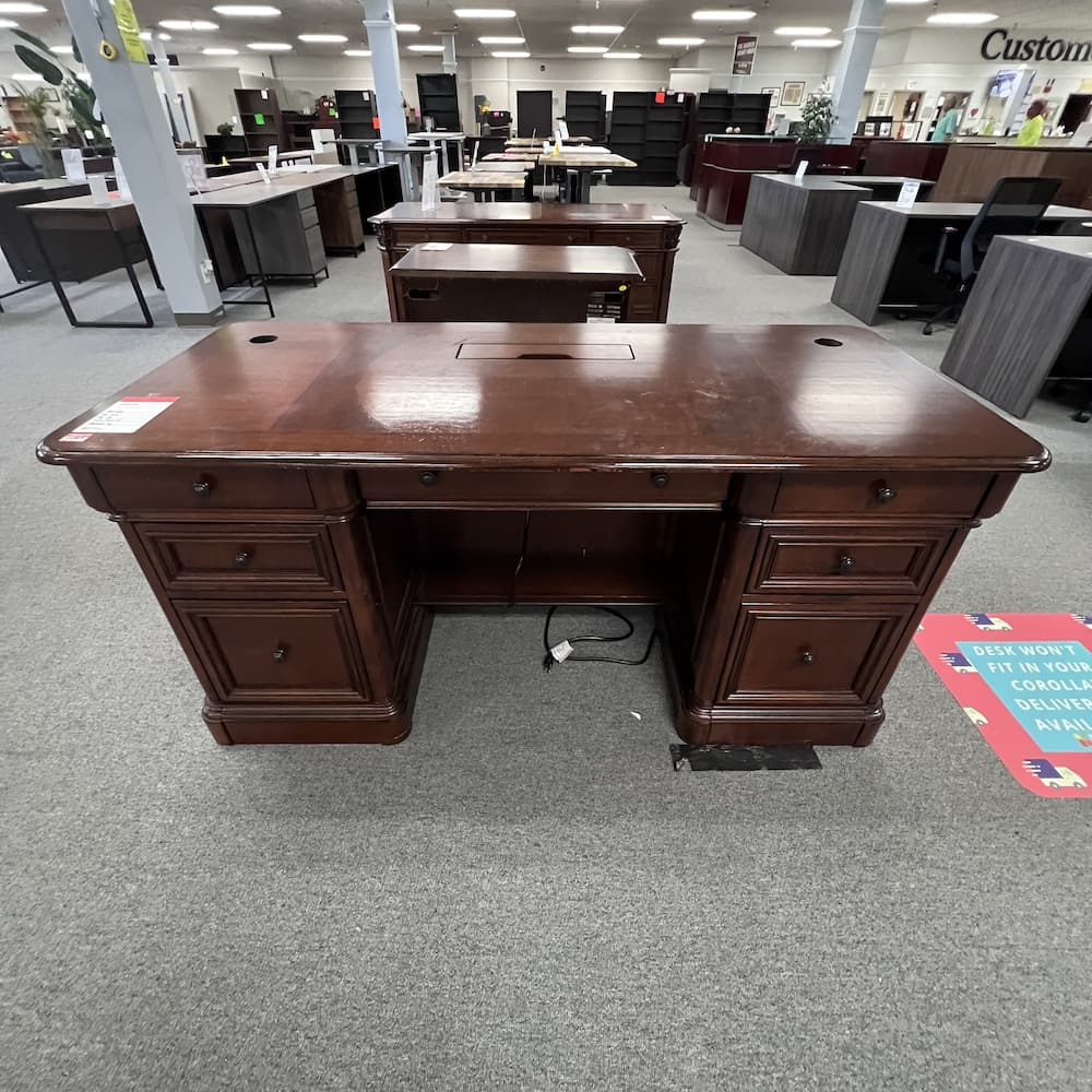 whalen furniture executive traditional walnut double pedestal desk, used office furniture