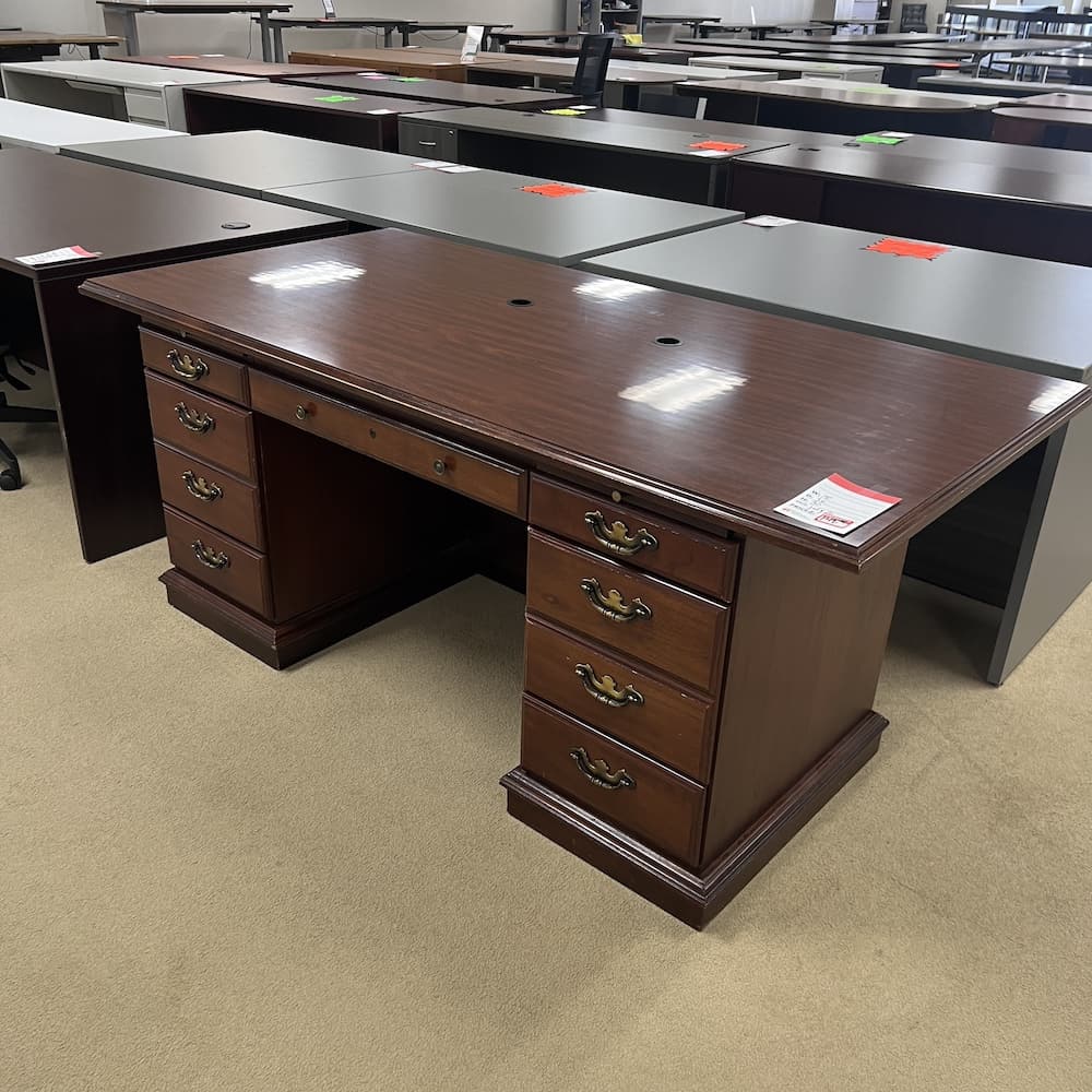 mahogany traditional desk with double pedestal, executive, used office furniture, vintage