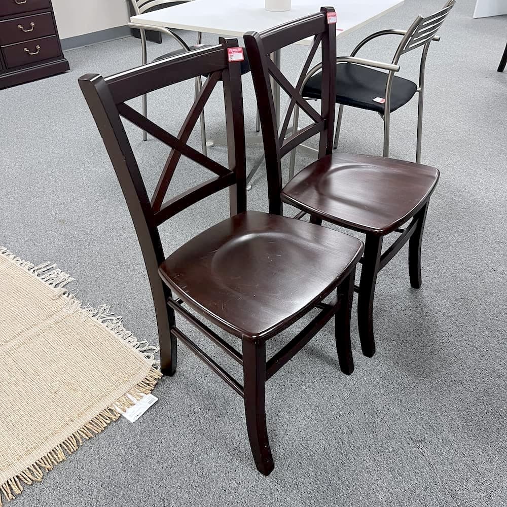 mahogany veneer wood cross back cafe chair, restaurant chair, set of 2, used furniture