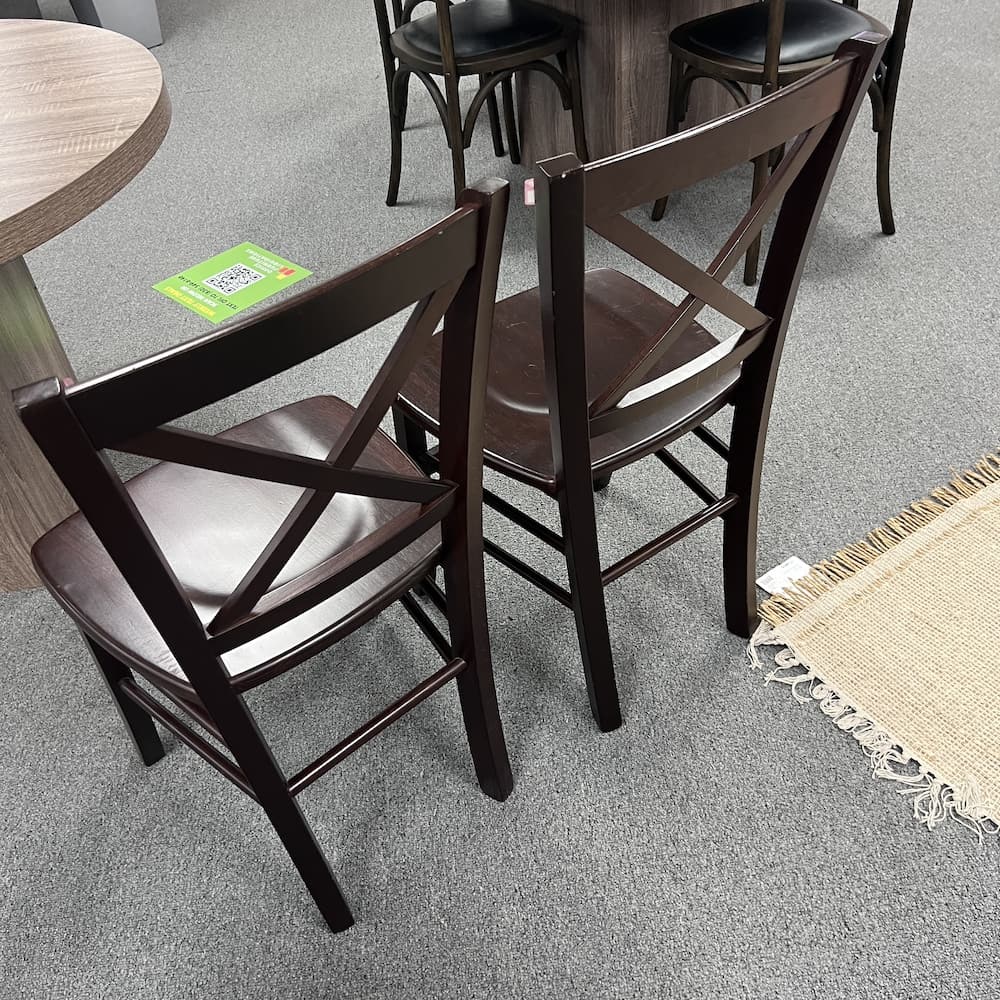 mahogany veneer wood cross back cafe chair, restaurant chair, set of 2, used furniture