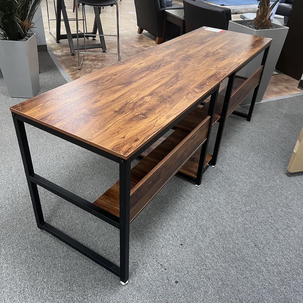 2 person workstation desk walnut mdf and black metal, used office furniture