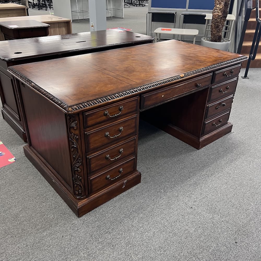 walnut mahogany traditional desk, hooker furniture seven seas, used office furniture, executive