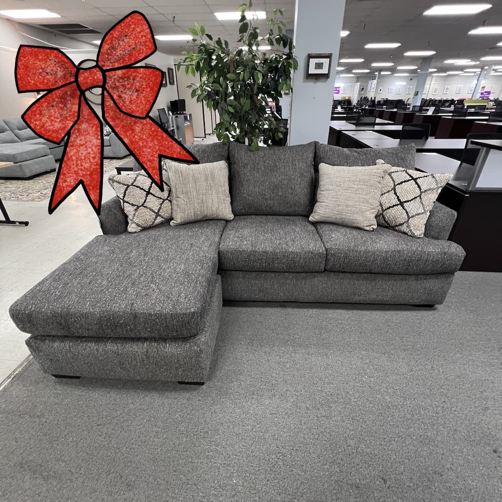 NEW home furniture furnishings, grey upholstered sofa chofa chaise l-shaped couch sectional, home goods, living room seating