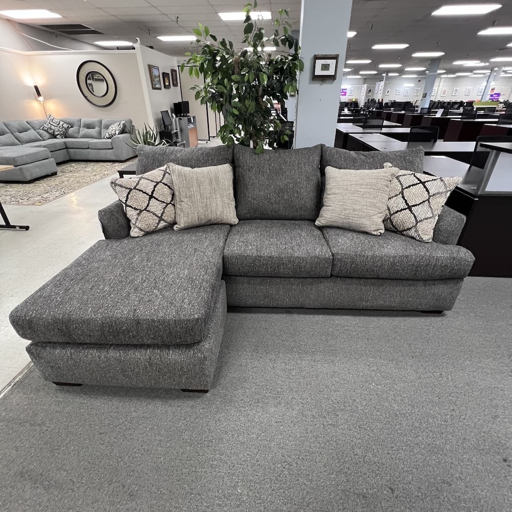 NEW home furniture furnishings, grey upholstered sofa chofa chaise l-shaped couch sectional, home goods, living room seating