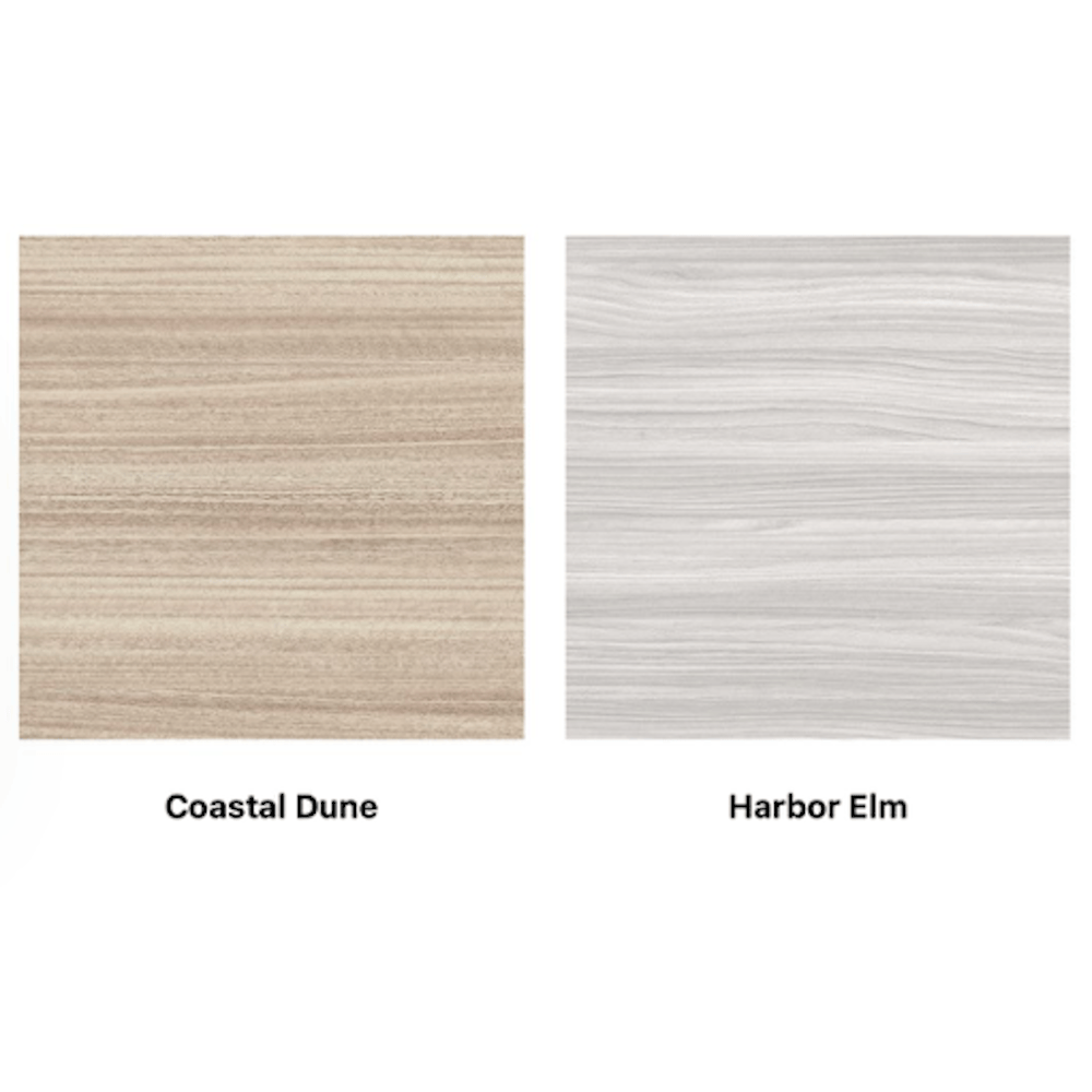 Rayne collection laminate finish colors, Coastal Dune and Harbor Elm, office furniture