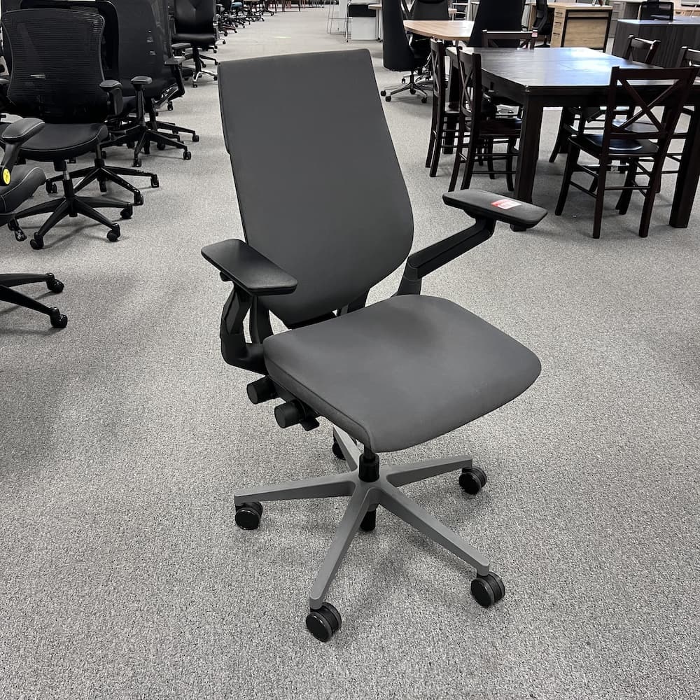 grey upholstered steelcase gesture executive task chair, ergonomic, used office furniture, san antonio