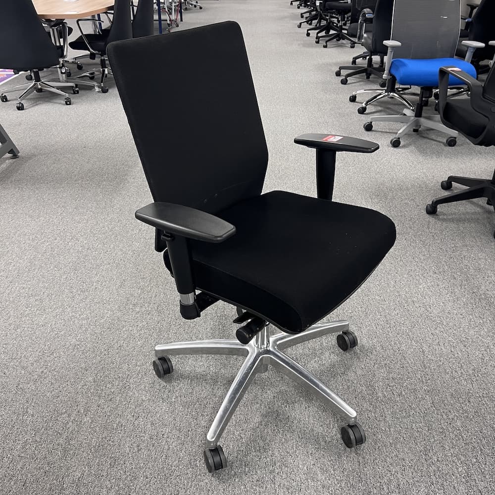 black task chair iWork cherryman upholstered seat chrome base, ergonomic, used office furniture, ambarella