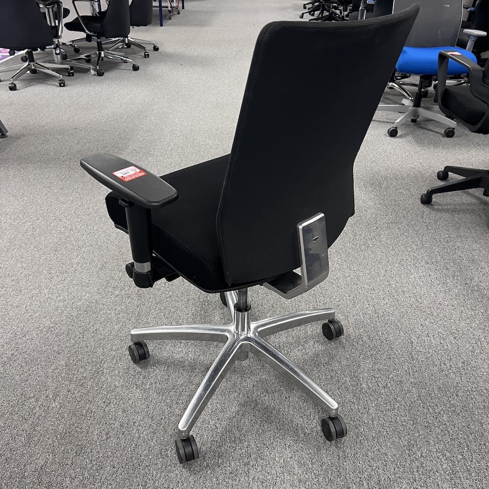 black task chair iWork cherryman upholstered seat chrome base, ergonomic, used office furniture, ambarella