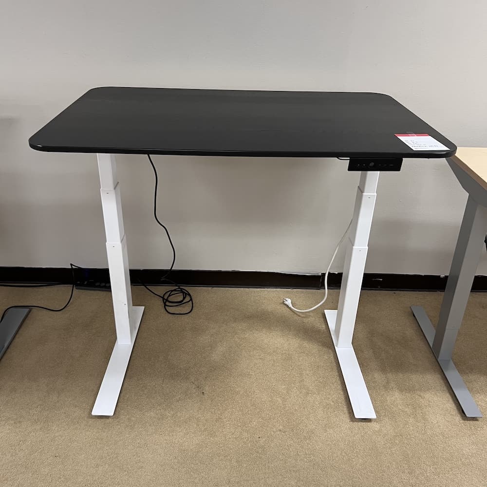 black laminate standing desk, electric adjustable, white legs, used office furniture