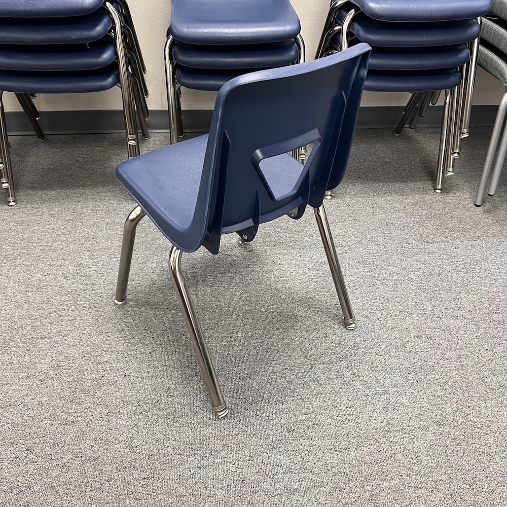 Blue plastic stacking student classroom chair, used office furniture, used school furniture