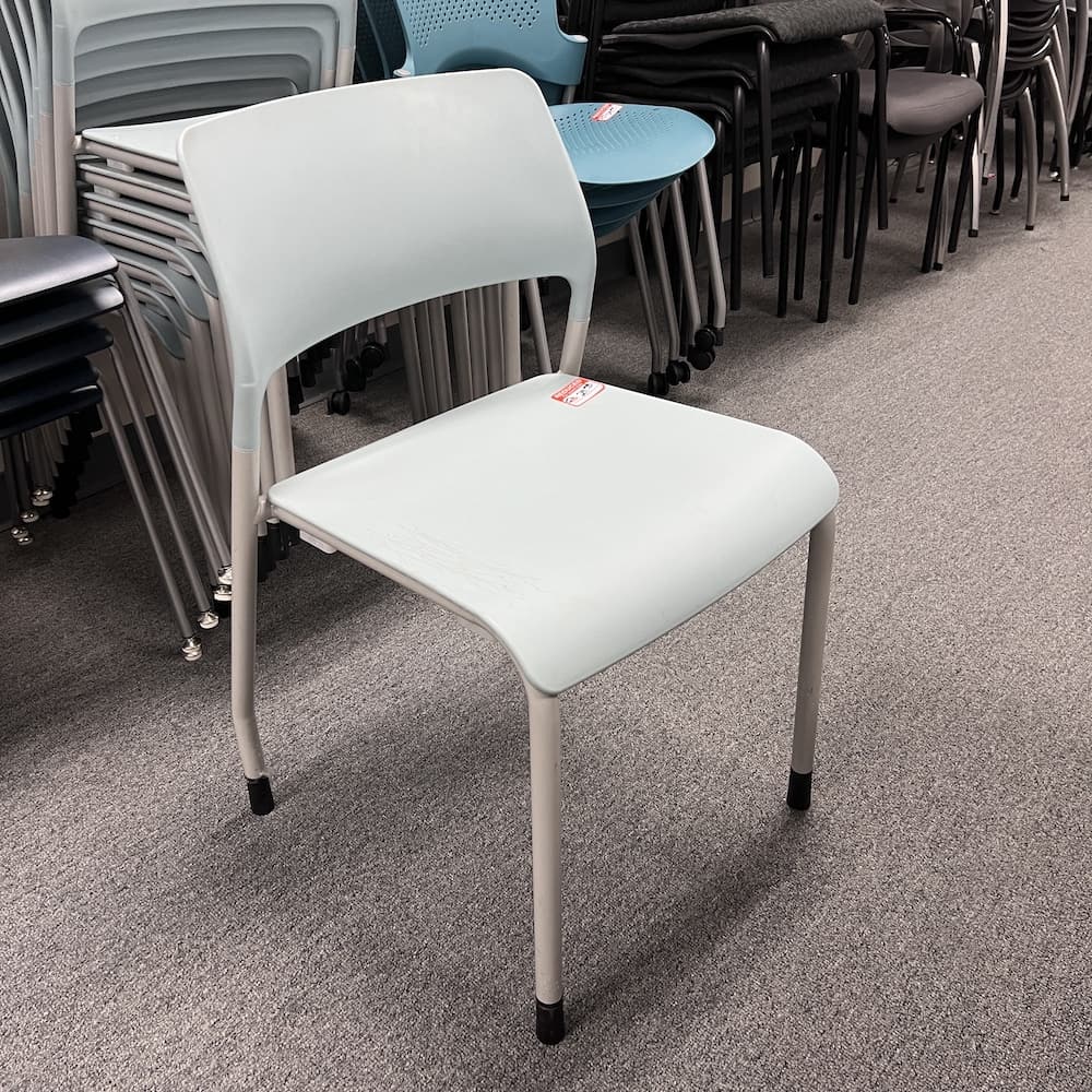 powder blue plastic stacking chair, pierce brand, AIS, used office furniture seating