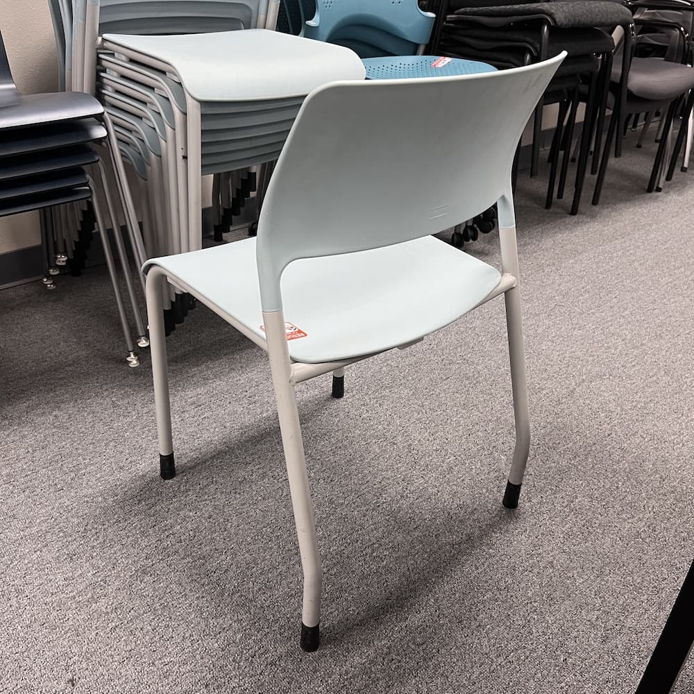 powder blue plastic stacking chair, pierce brand, AIS, used office furniture seating