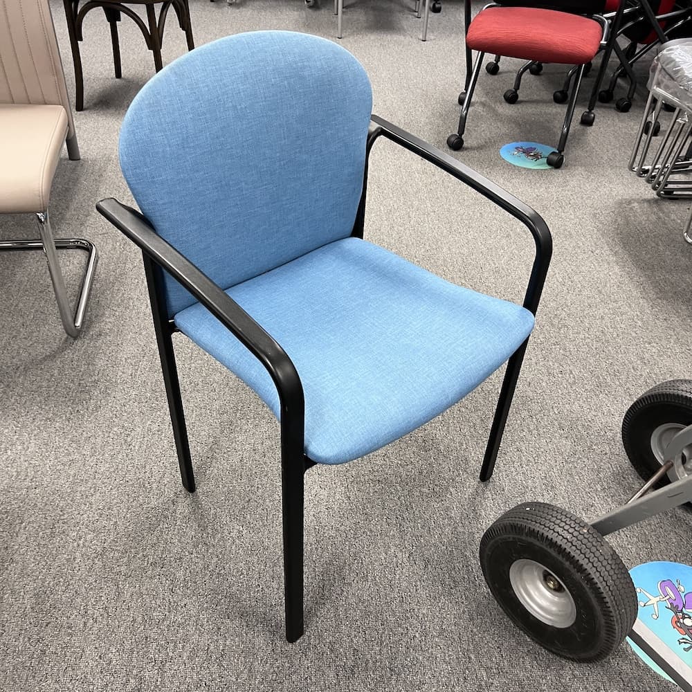 steelcase blue upholstered stacking chair, used office furniture, guest seating