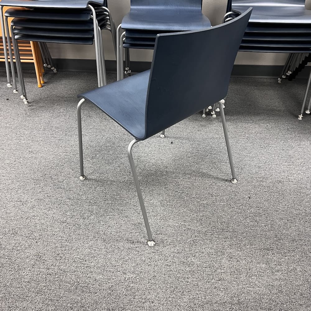 blue veneer wood formed seat, stacking chair, Leland, used office furniture