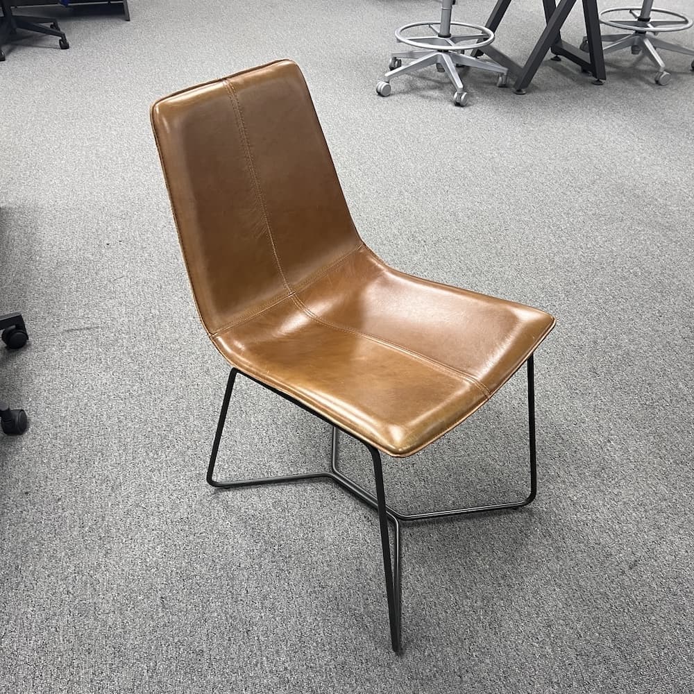 west elm slope dining chair, used home furniture, used office furniture, brown leather