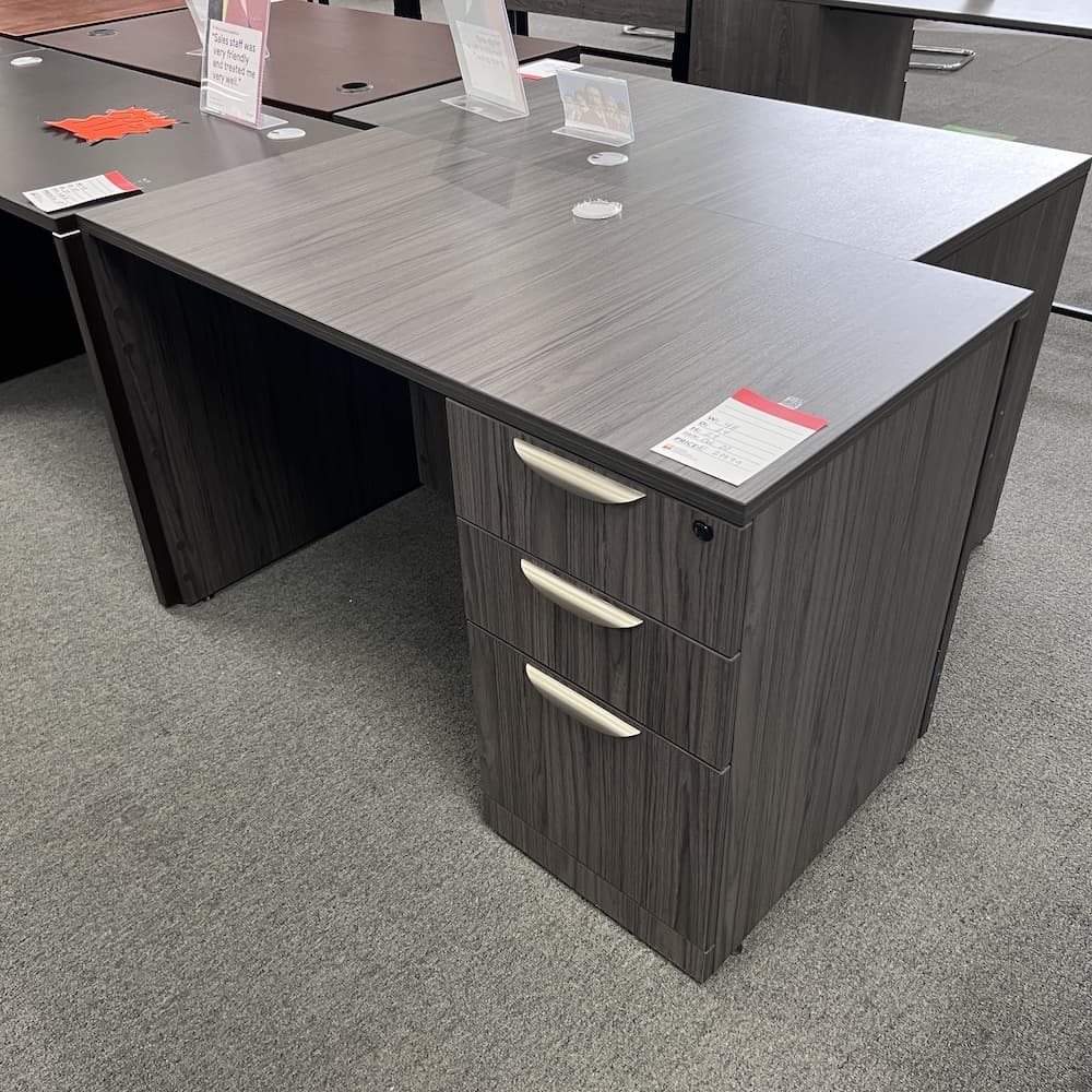 coastal grey laminate desk 48x24 with single box box file, used office furniture