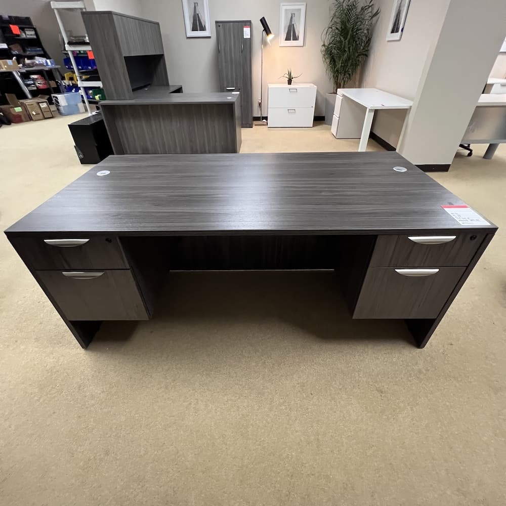 coastal grey laminate desk 71 x 36 with double hanging box/files, open box office furniture