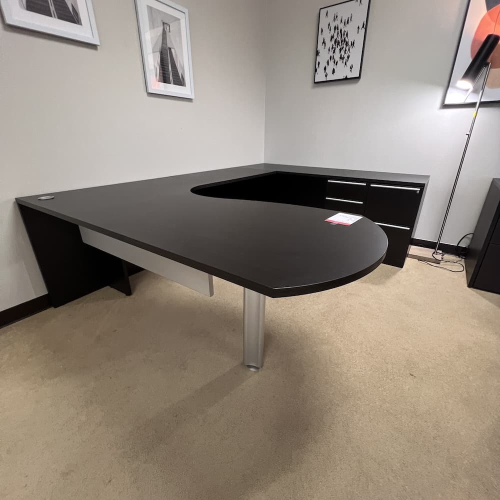 espresso bullnose bulletnose u-desk right return, multi-file, combo-file, cherryman brand, used office furniture