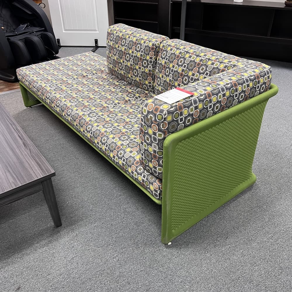 green coalesse steelcase laguanits lounge sofa chair chaise, used seating, used reception office commercial, green and grey