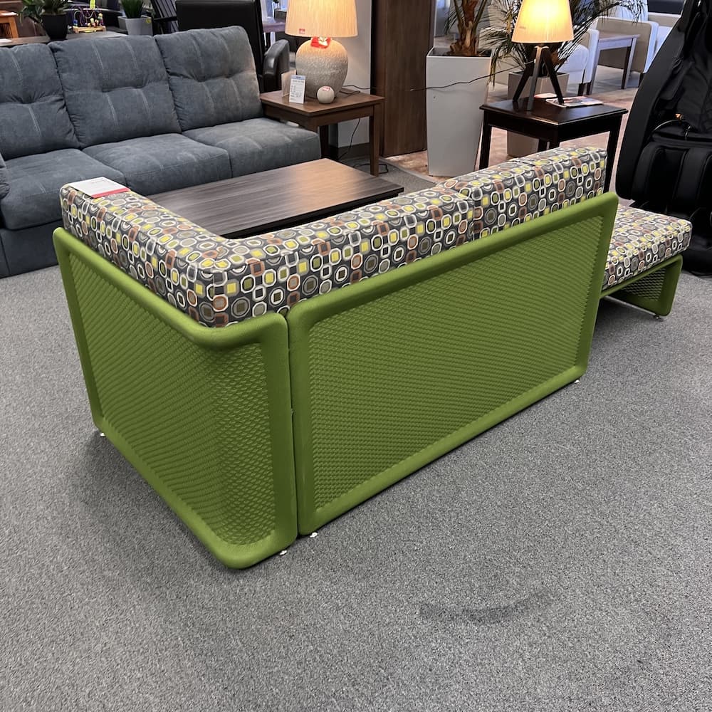 green coalesse steelcase laguanits lounge sofa chair chaise, used seating, used reception office commercial, green and grey