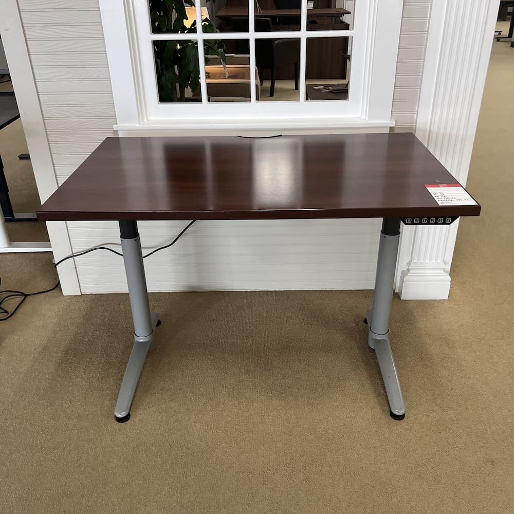 48 x 29 mahogany veneer wood height adjustable desk, used office furniture