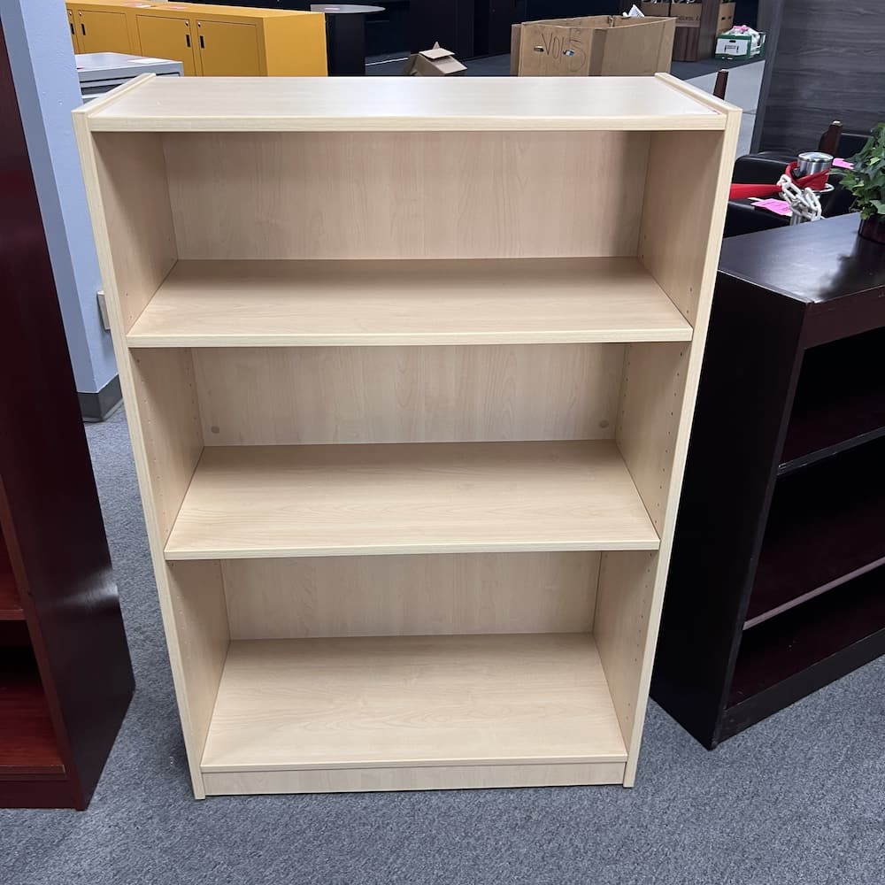maple laminate bookcase, 48" tall, board back, used office furniture, storage