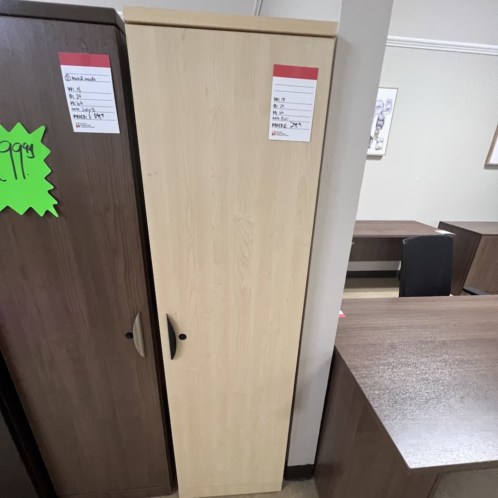 maple laminate storage cabinet, personal wardrobe, used office furniture, bookcase, single door