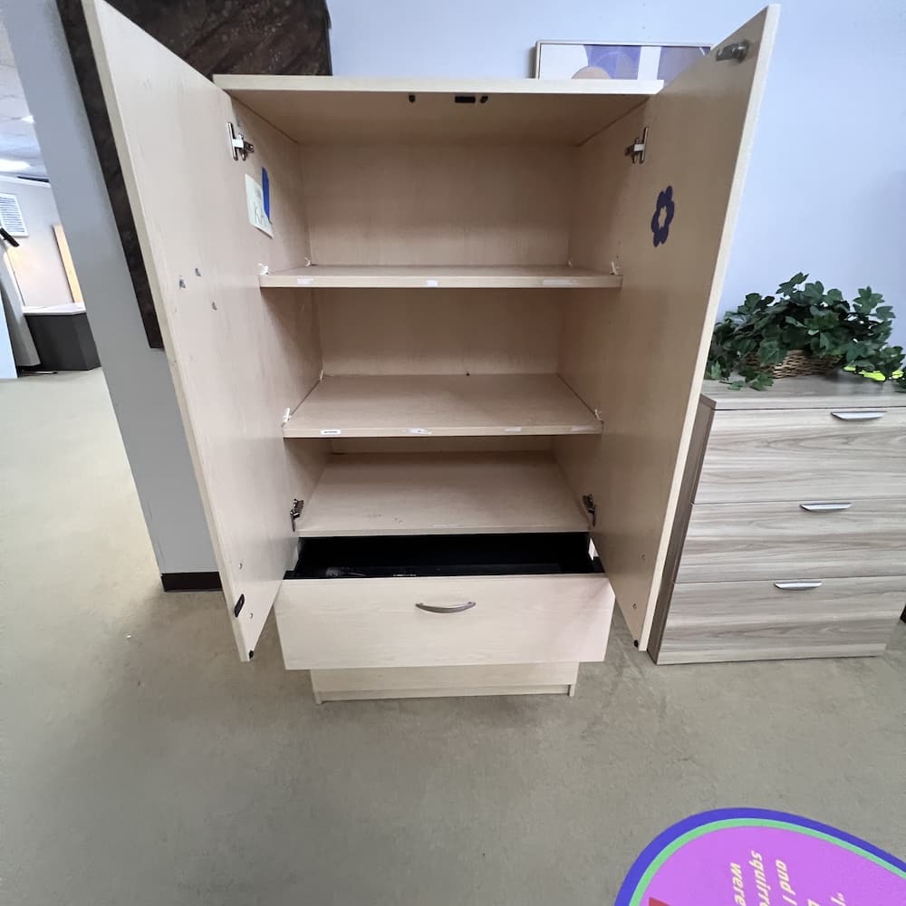 maple 2 door storage cabinet with 2 drawer lateral file, used office furniture