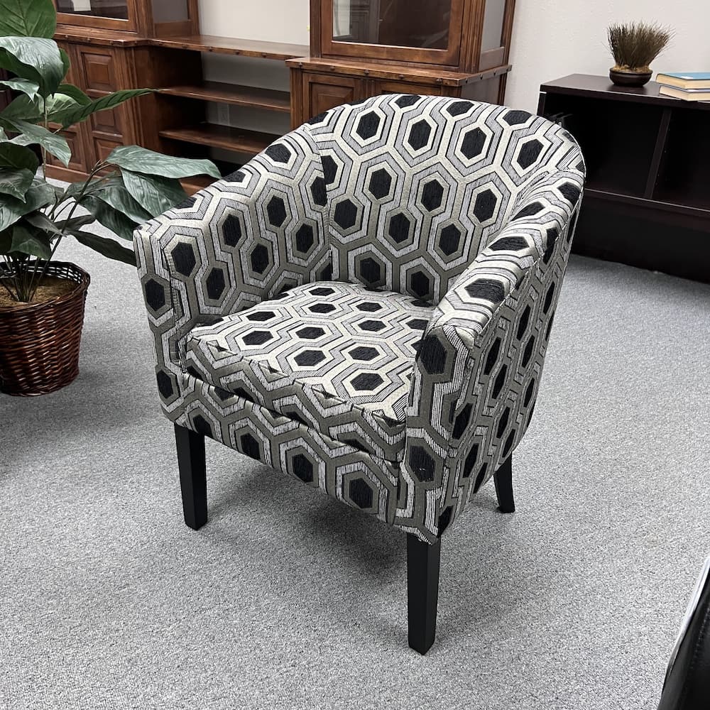 new black and silver hexagon pattern upholstered accent chair, home furniture, new reception furniture, lounge, seating