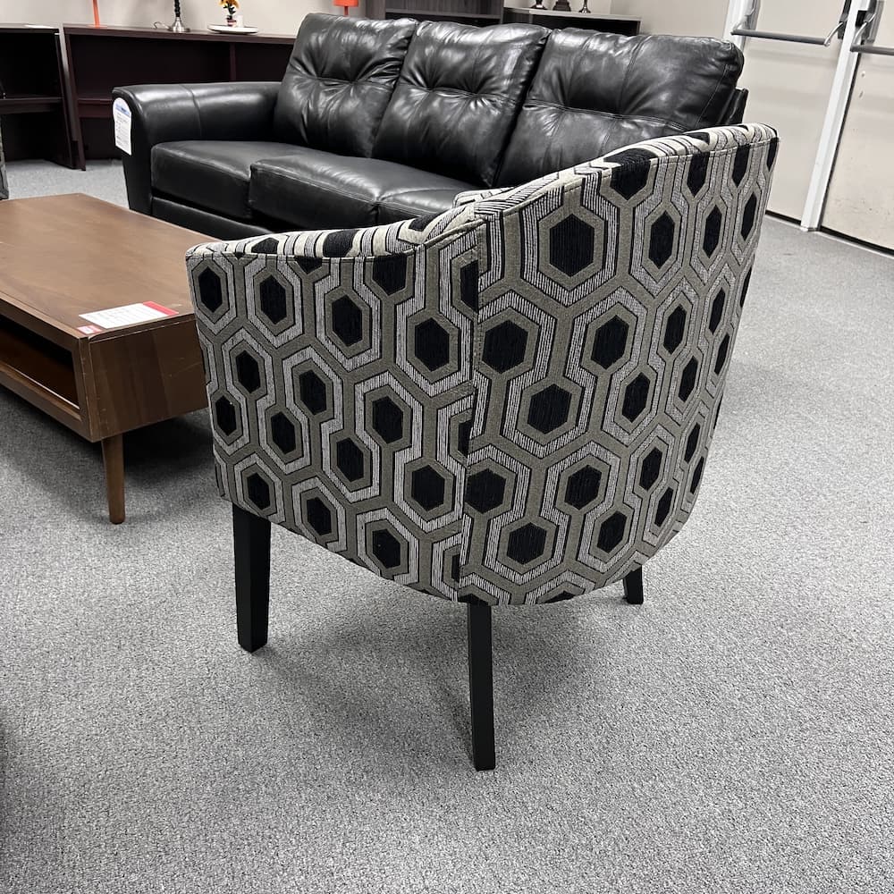 new black and silver hexagon pattern upholstered accent chair, home furniture, new reception furniture, lounge, seating