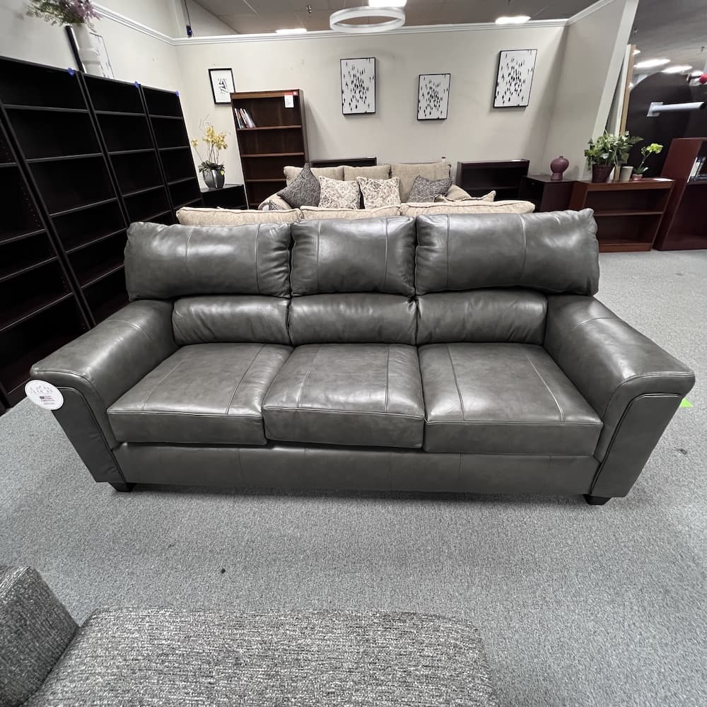 grey leather fog sofa couch, new, home furniture, furnishings
