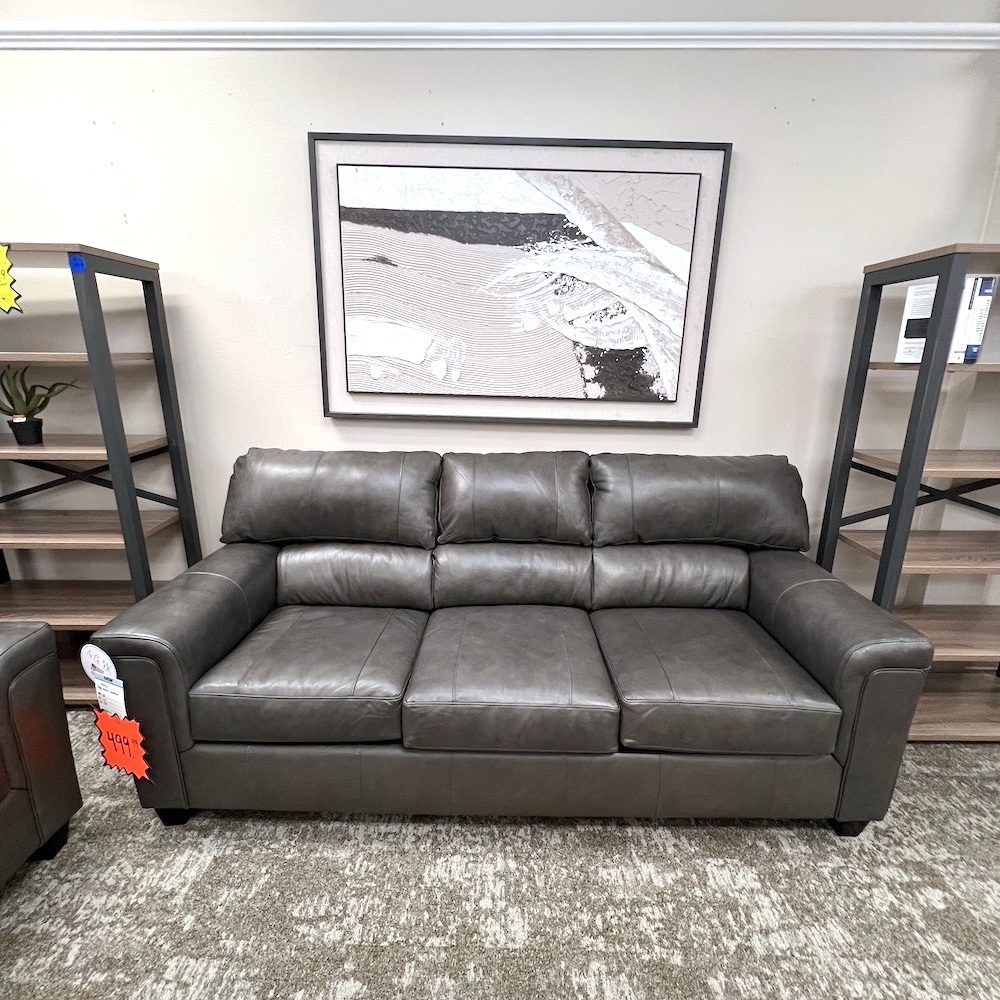 grey leather fog sofa couch, new, home furniture, furnishings