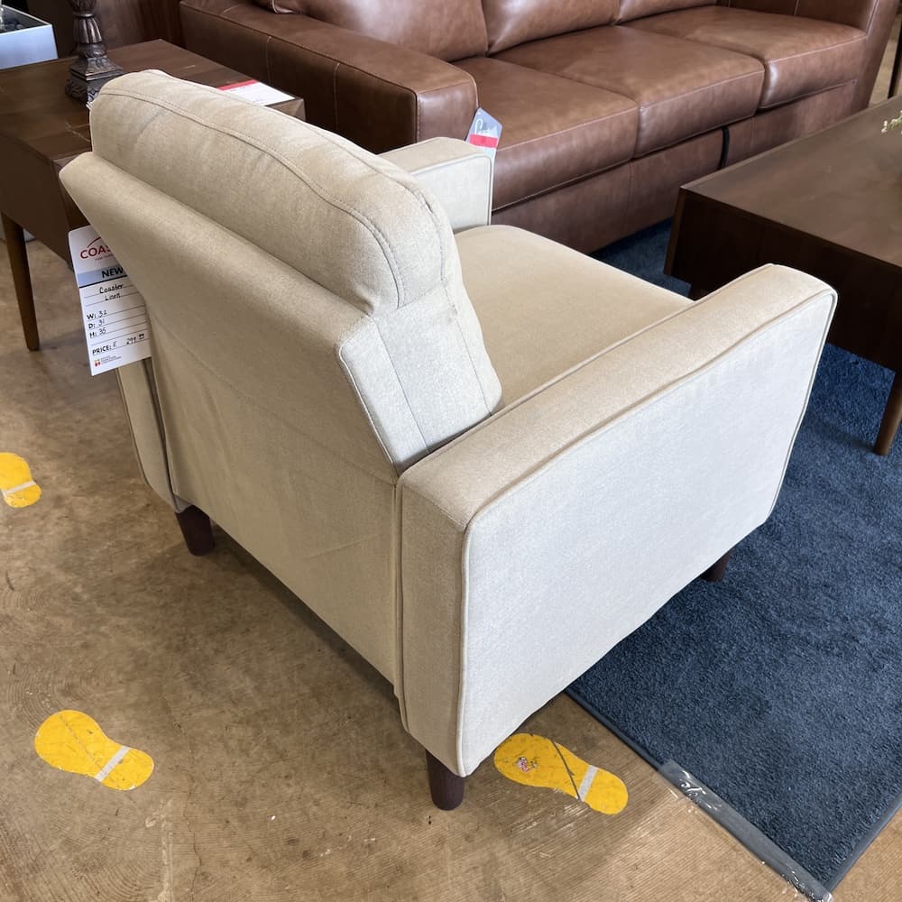 new, beige upholstered lounge chair, office furniture, home furniture, arm chair, guest chair