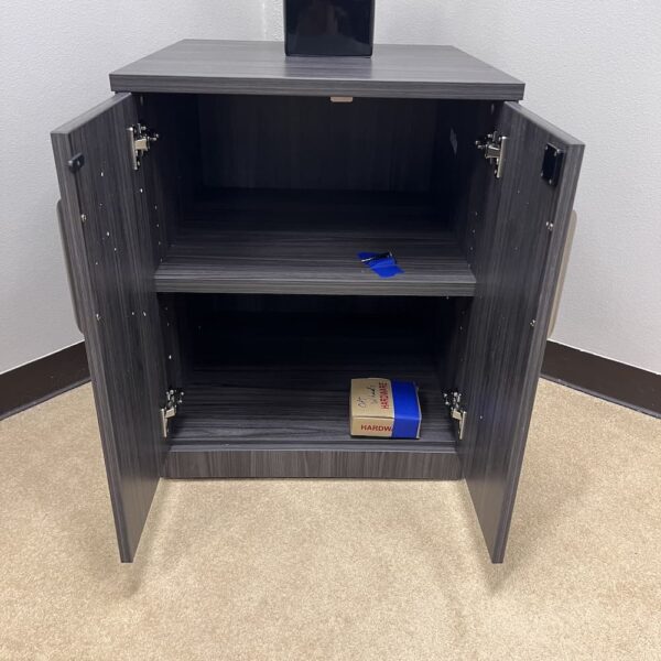 coastal grey performance laminate 2 door storage cabinet, mobile on wheels, printer stand, office furniture, new