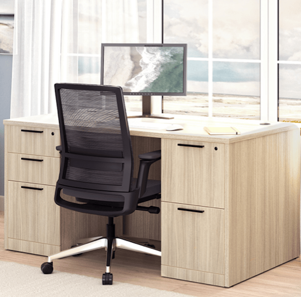 coastal dune laminate straight desk, new, 60x30, double pedestal, office furniture, Rayne collection