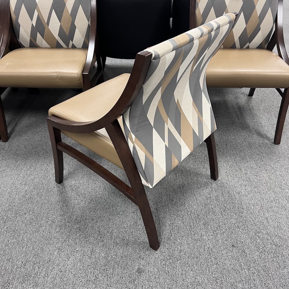 tan Brisa seat, tan/grey upholstery back, mahogany frame, used office furniture