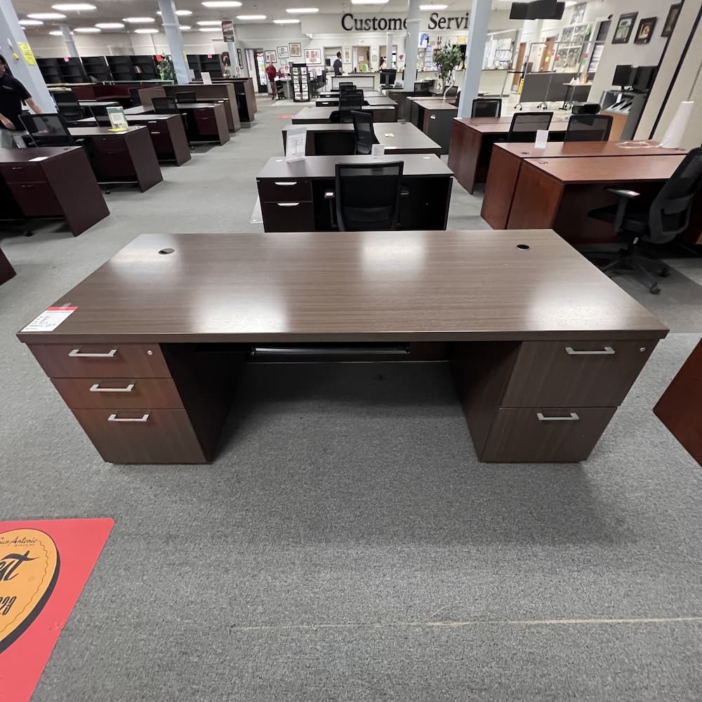 Teknion Walnut laminate desk with double pedestal large XL 84" x 36", used office furniture,