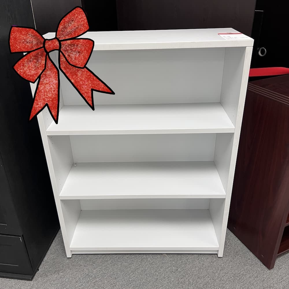 ribbon white grey laminate flat no wood grain, office furniture, solid back, bookcase, bookshelf, used office furniture