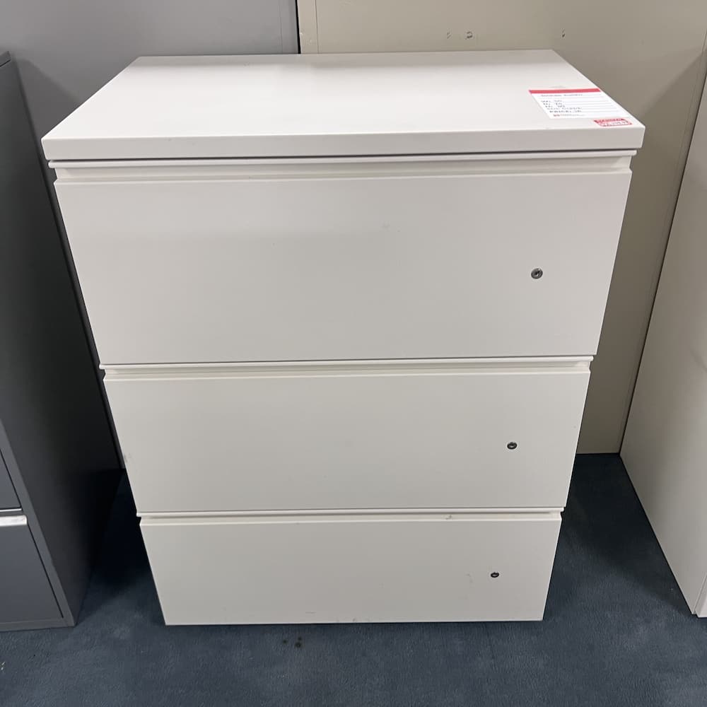 white Herman miller 3 drawer lateral file cabinet, metal, used office furniture
