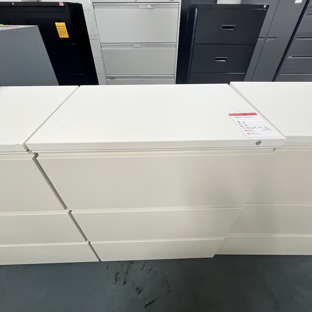 white Herman miller 3 drawer lateral file cabinet, metal, used office furniture