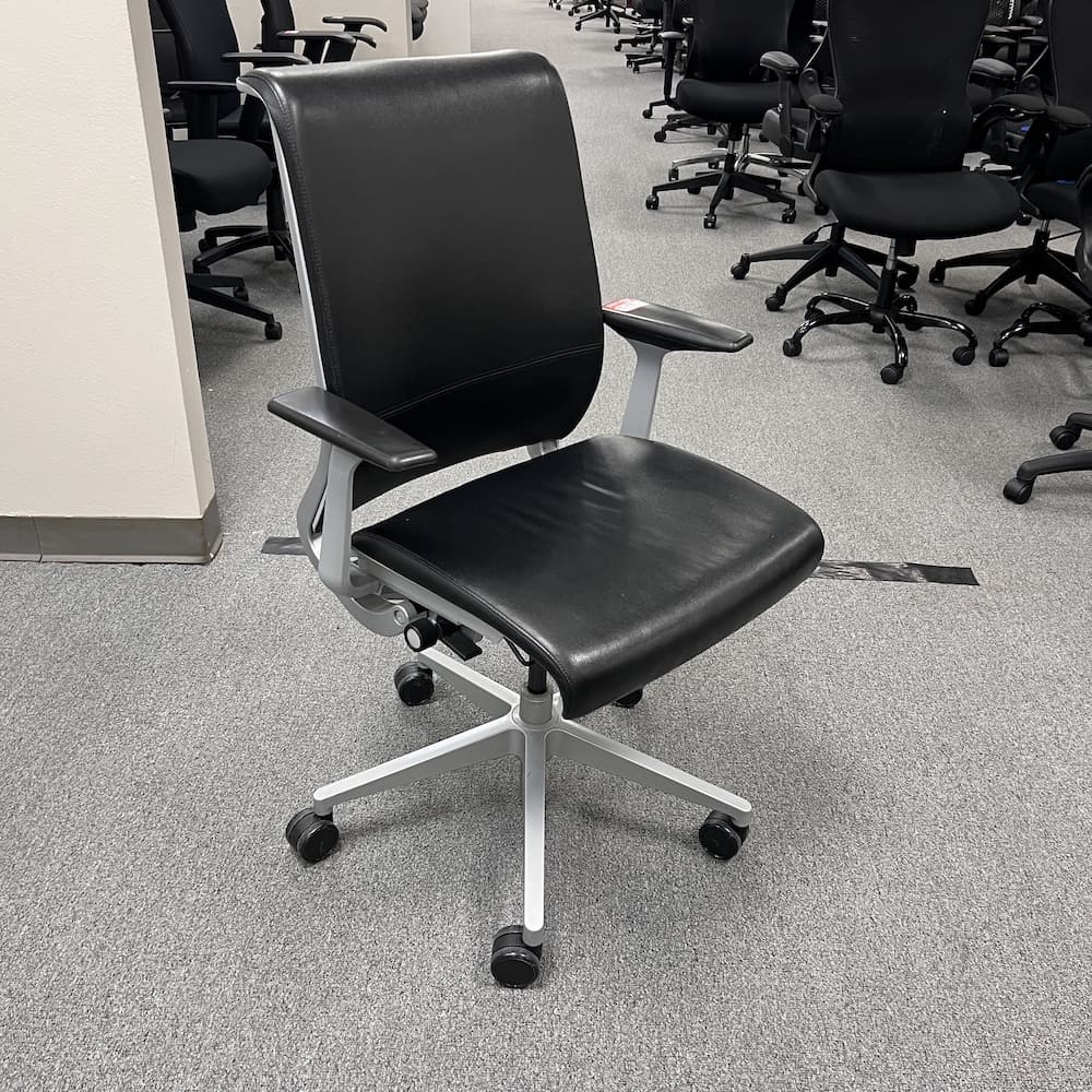 black leather steelcase think task chair, used office furniture